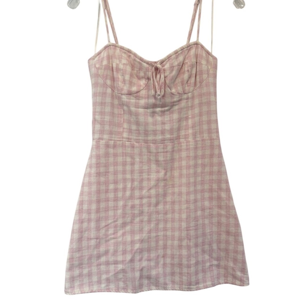 Caren Forbes Pink Gingham Smocked Back Mini Dress‎ Spaghetti Strap Size Large